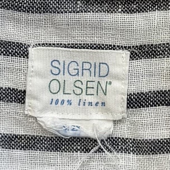 Sigrid Olsen 100% Linen Striped Button Down Blouse Coastal Lagenlook Travel 2X - Picture 9 of 12